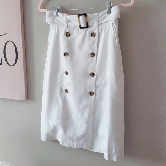 NWT Club Monaco white belted double breasted linen blend pencil skirt, 0 - Picture 8 of 9